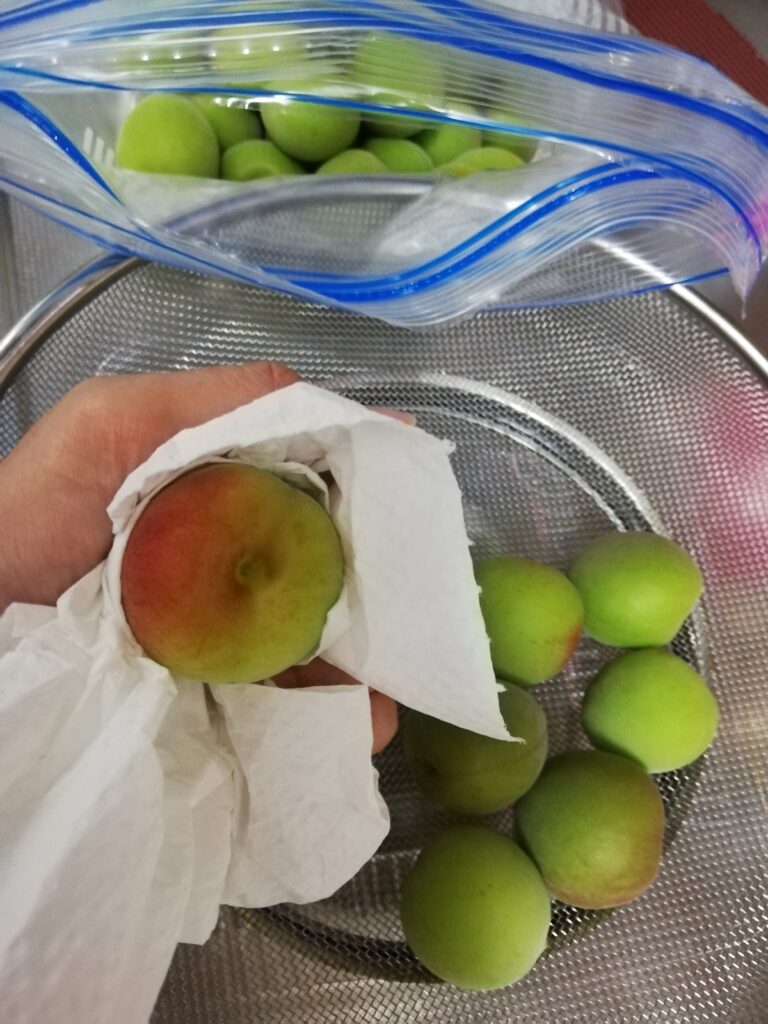 マチ付きバッグで梅シロップ作り